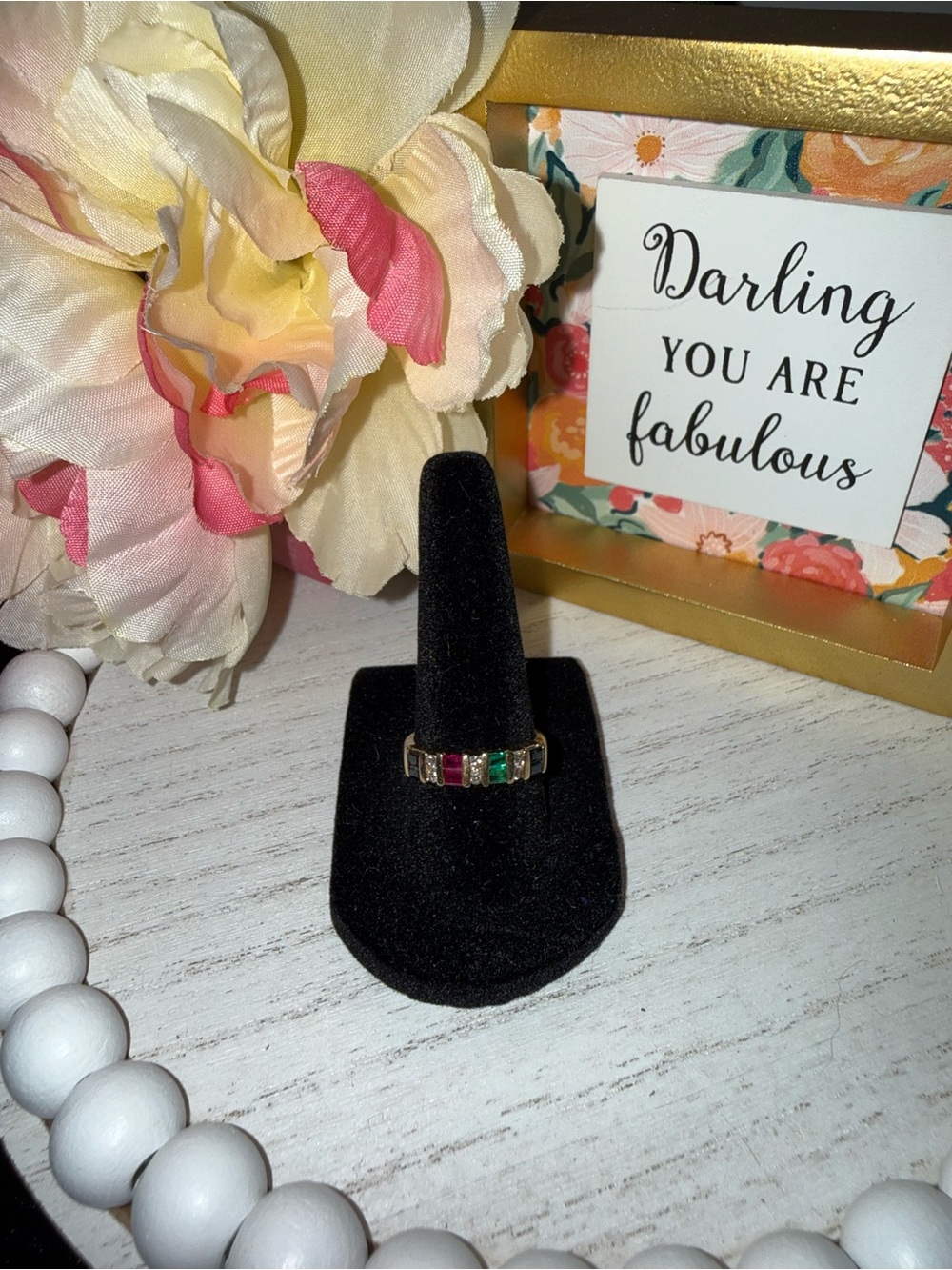14K Yellow Gold Multicolor Gemstone Diamond Tested Band Ring Size 7 3.65g